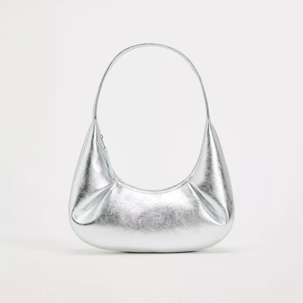 Zara Metallic Silver Oval Shoulder Bag